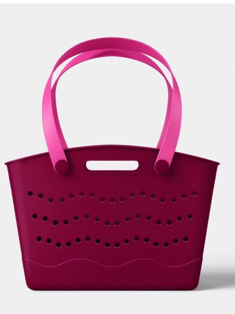 Hot Pink Waterproof Perforated Tote Bag | Rubber Beach Pool Carryall Shopper